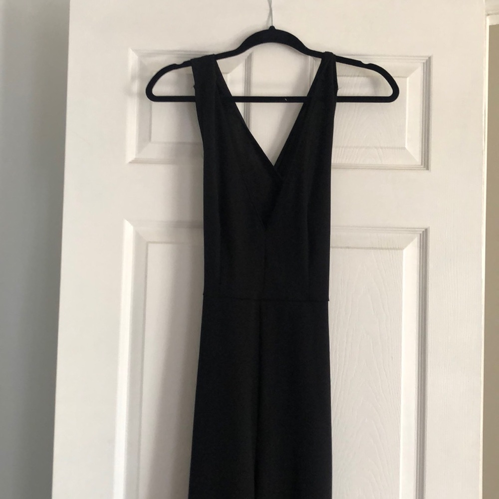 Black V neck Jumpsuit with Criss-Cross Open Back